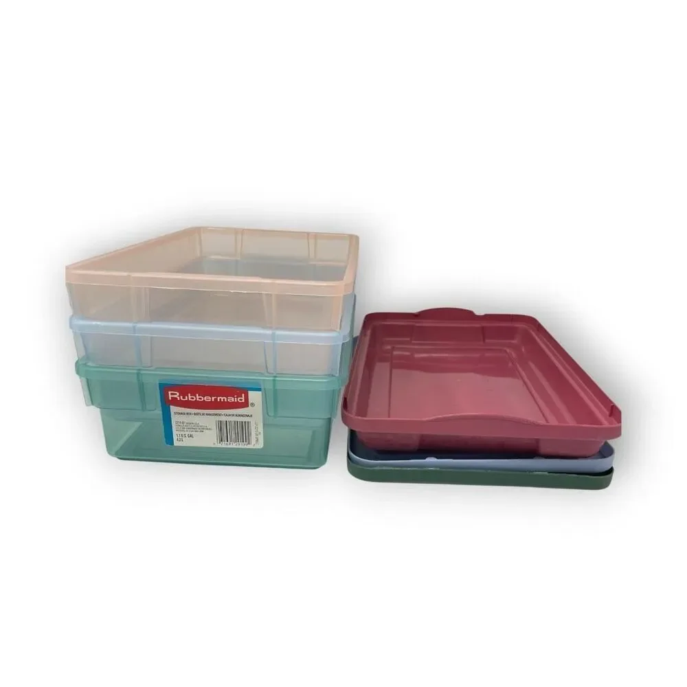 Rubbermaid Lot of 3 Vintage Green Pink Blue Shoe Box Storage Container 0286